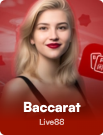 Game icon for live Baccarat featuring a female dealer in red